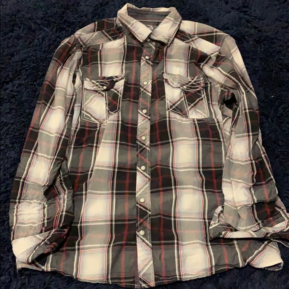 Red, Black, and White button down